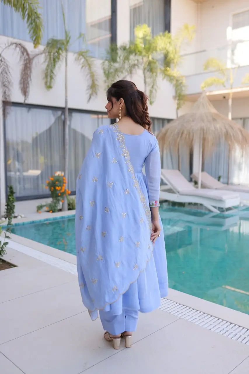 Embroidered Chanderi Gown Set for Festive and Wedding Occasions