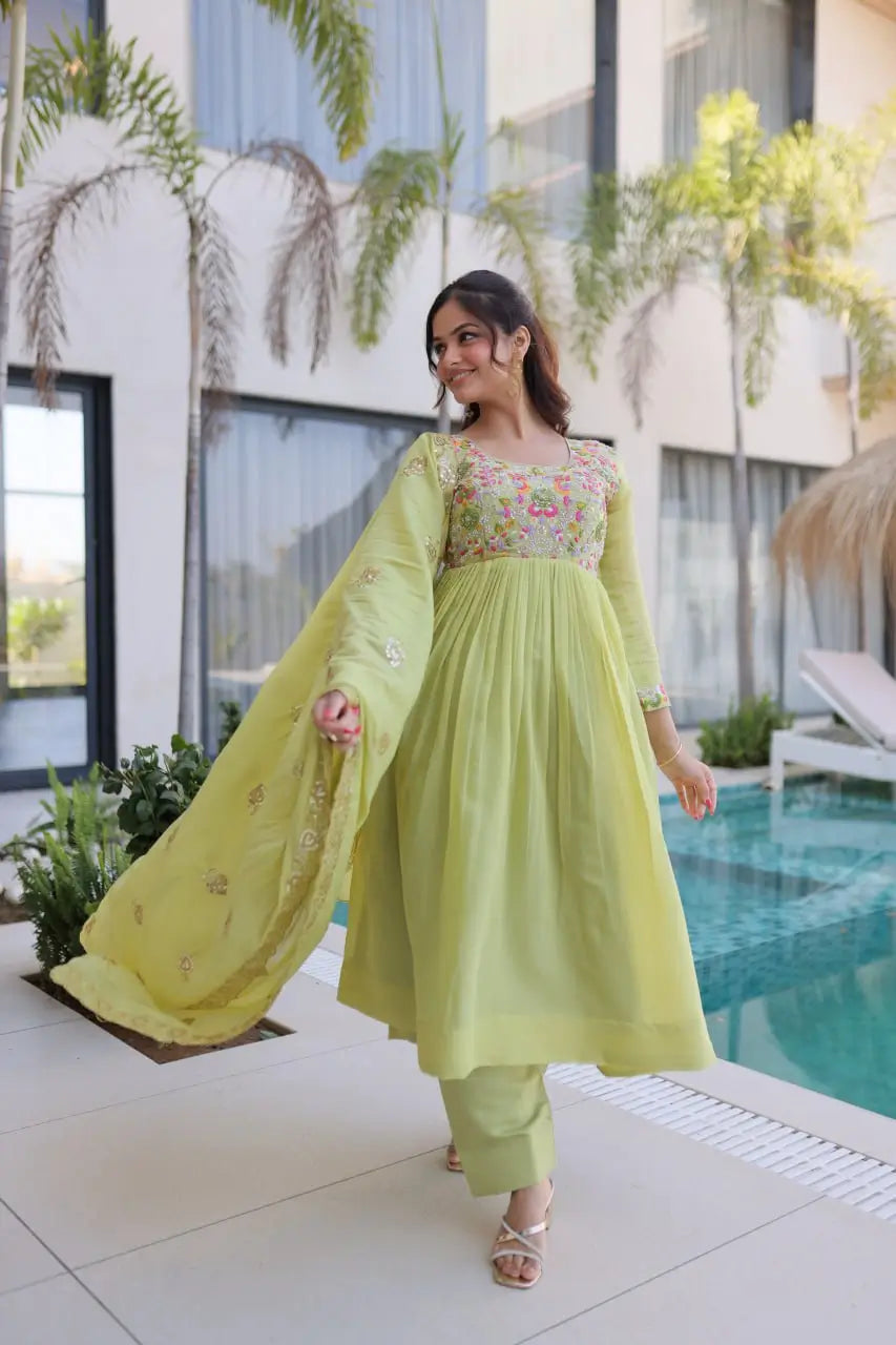 Embroidered Chanderi Gown Set for Festive and Wedding Occasions