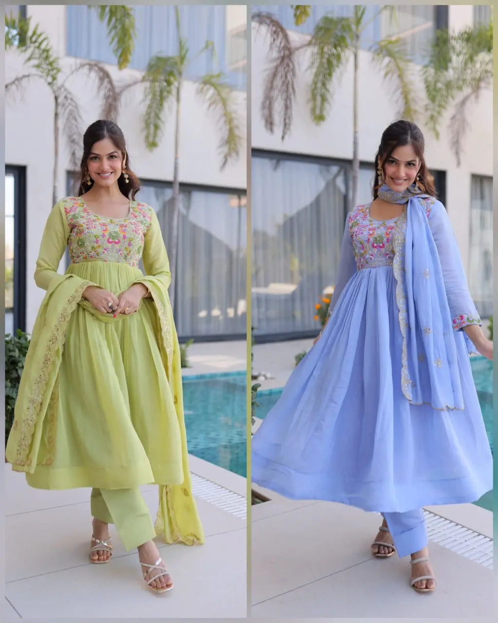 Embroidered Chanderi Gown Set for Festive and Wedding Occasions