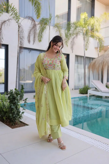 Embroidered Chanderi Gown Set for Festive and Wedding Occasions