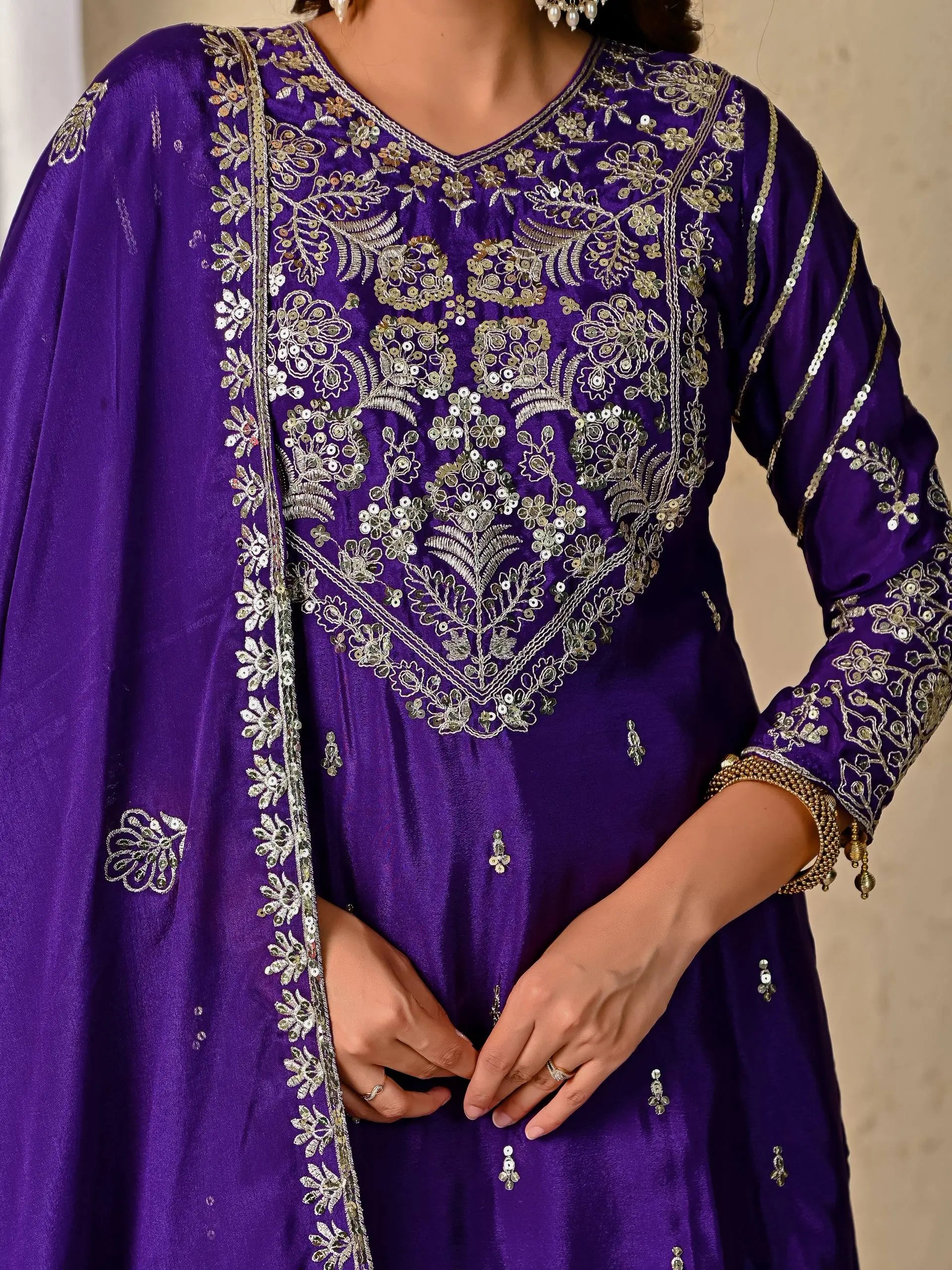 Embroidered Chinnon Silk Lehenga Set with Dupatta