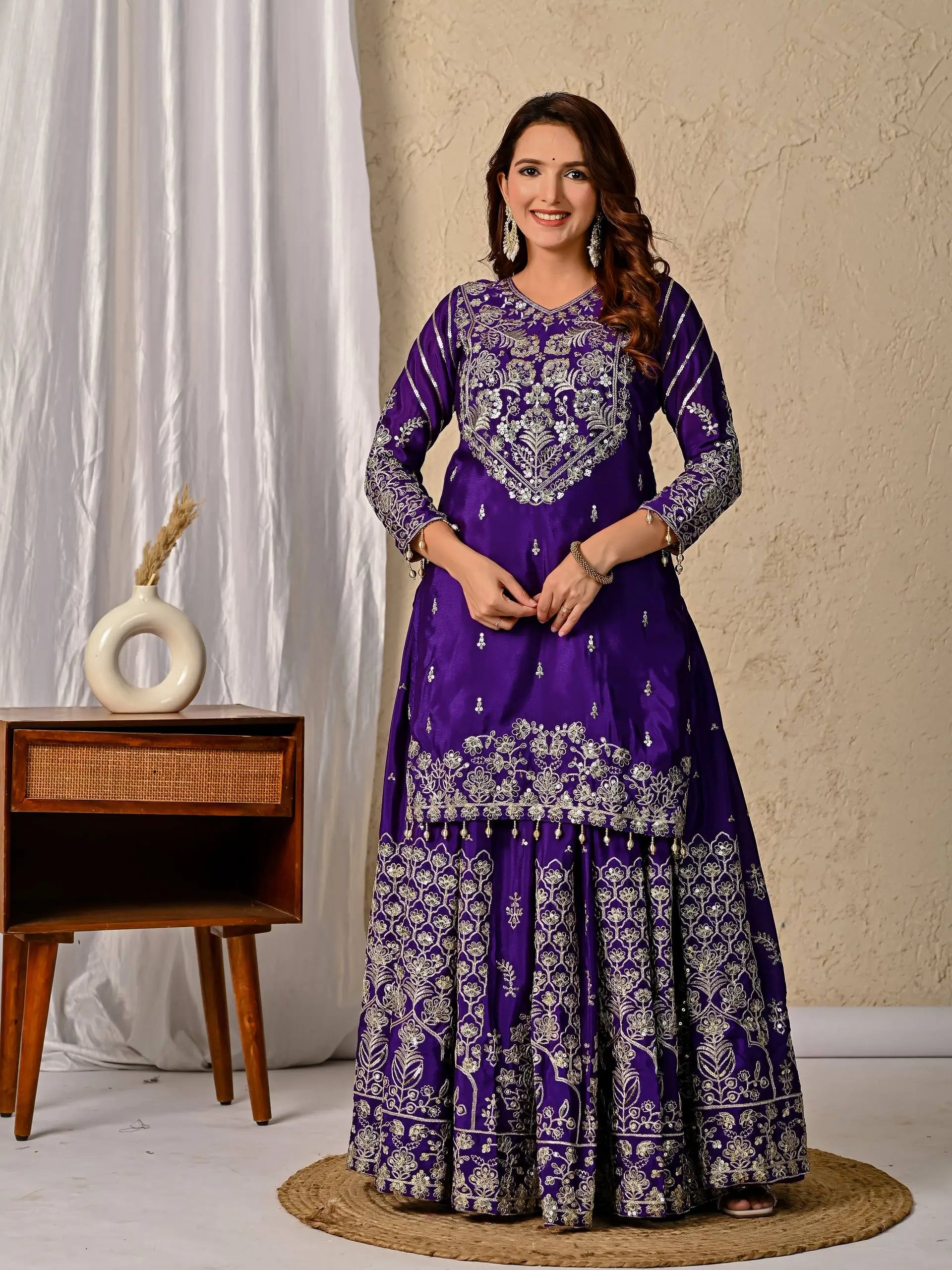 Embroidered Chinnon Silk Lehenga Set with Dupatta