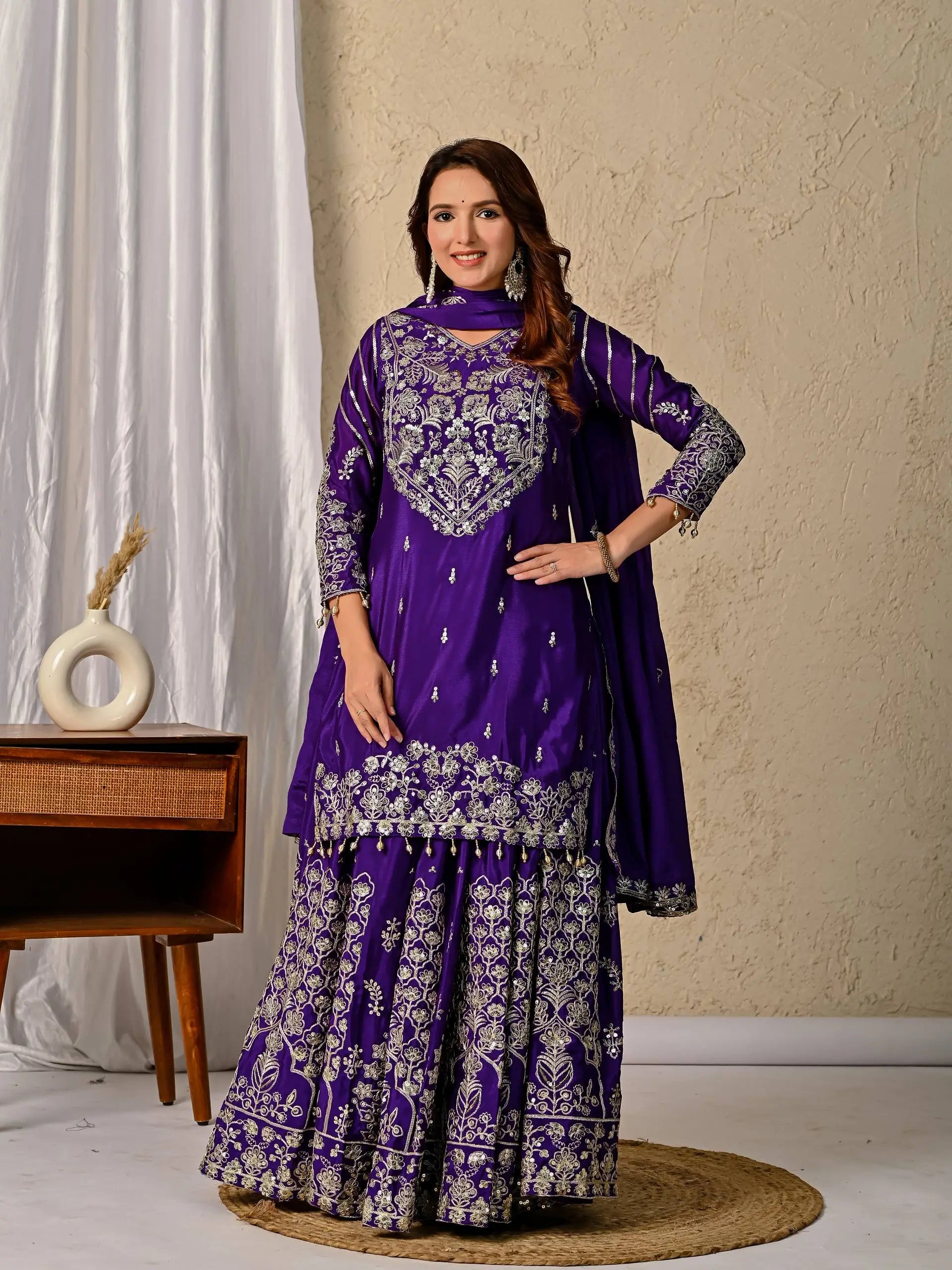 Embroidered Chinnon Silk Lehenga Set with Dupatta