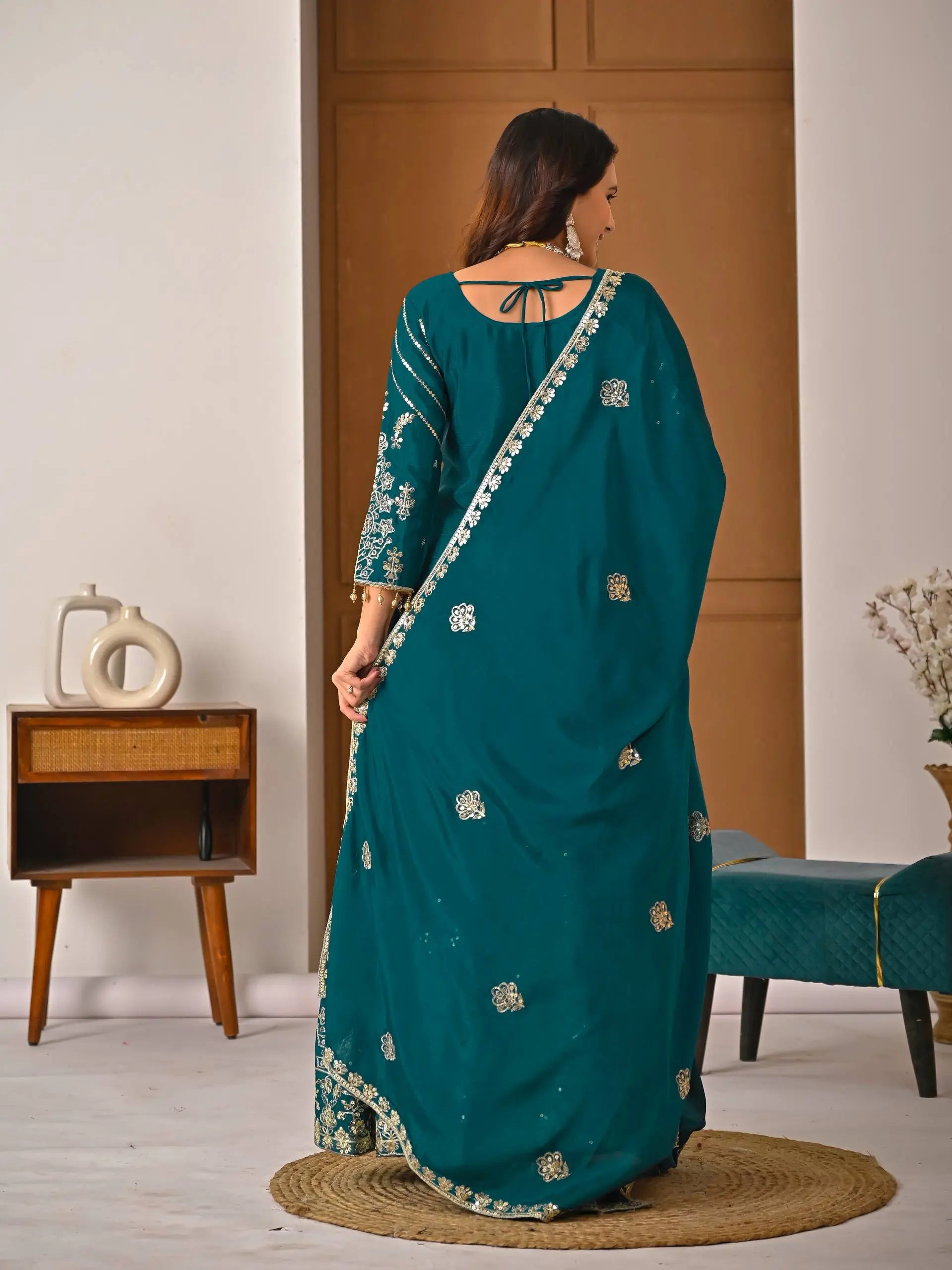 Embroidered Chinnon Silk Lehenga Set with Dupatta