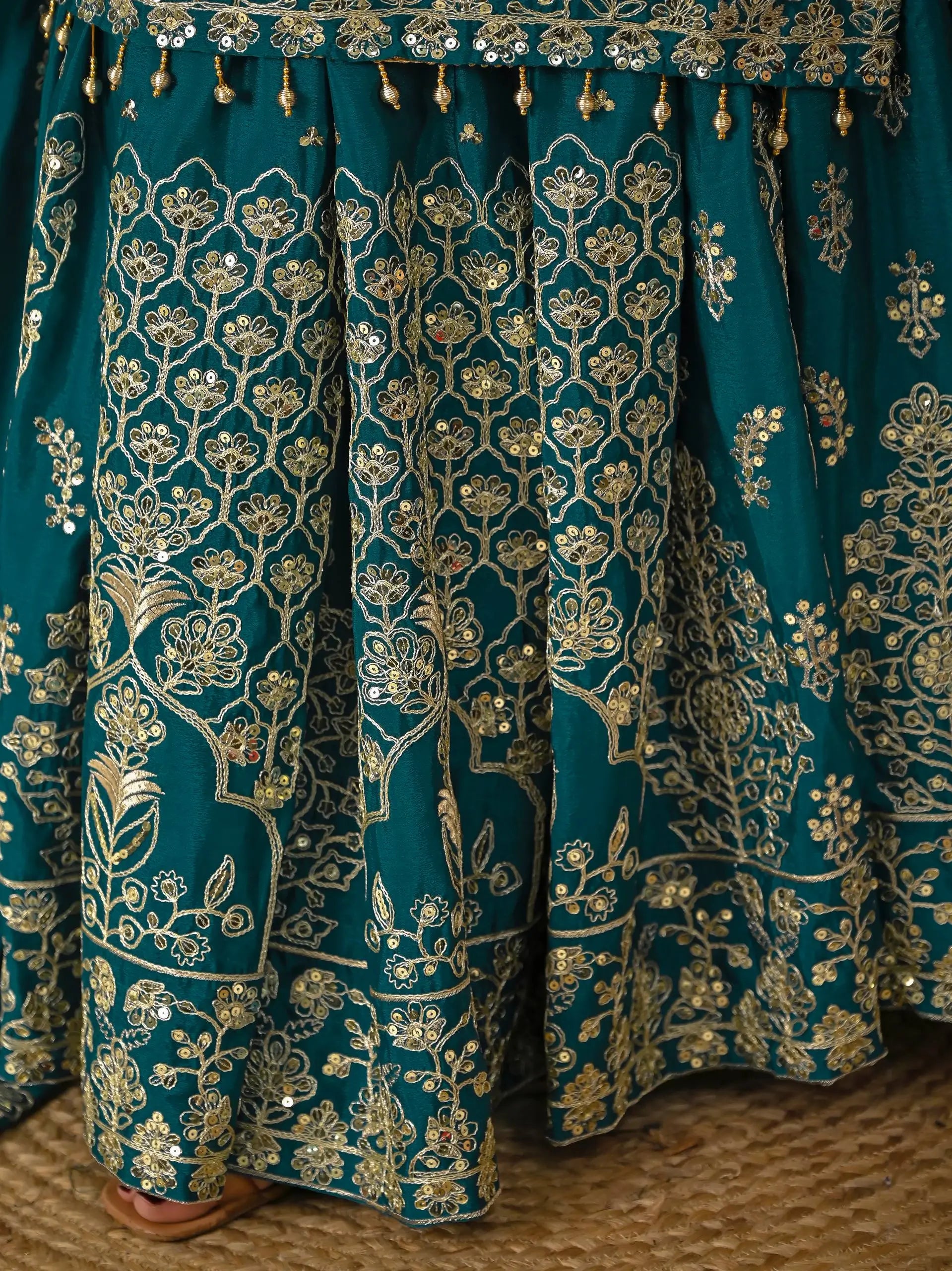 Embroidered Chinnon Silk Lehenga Set with Dupatta
