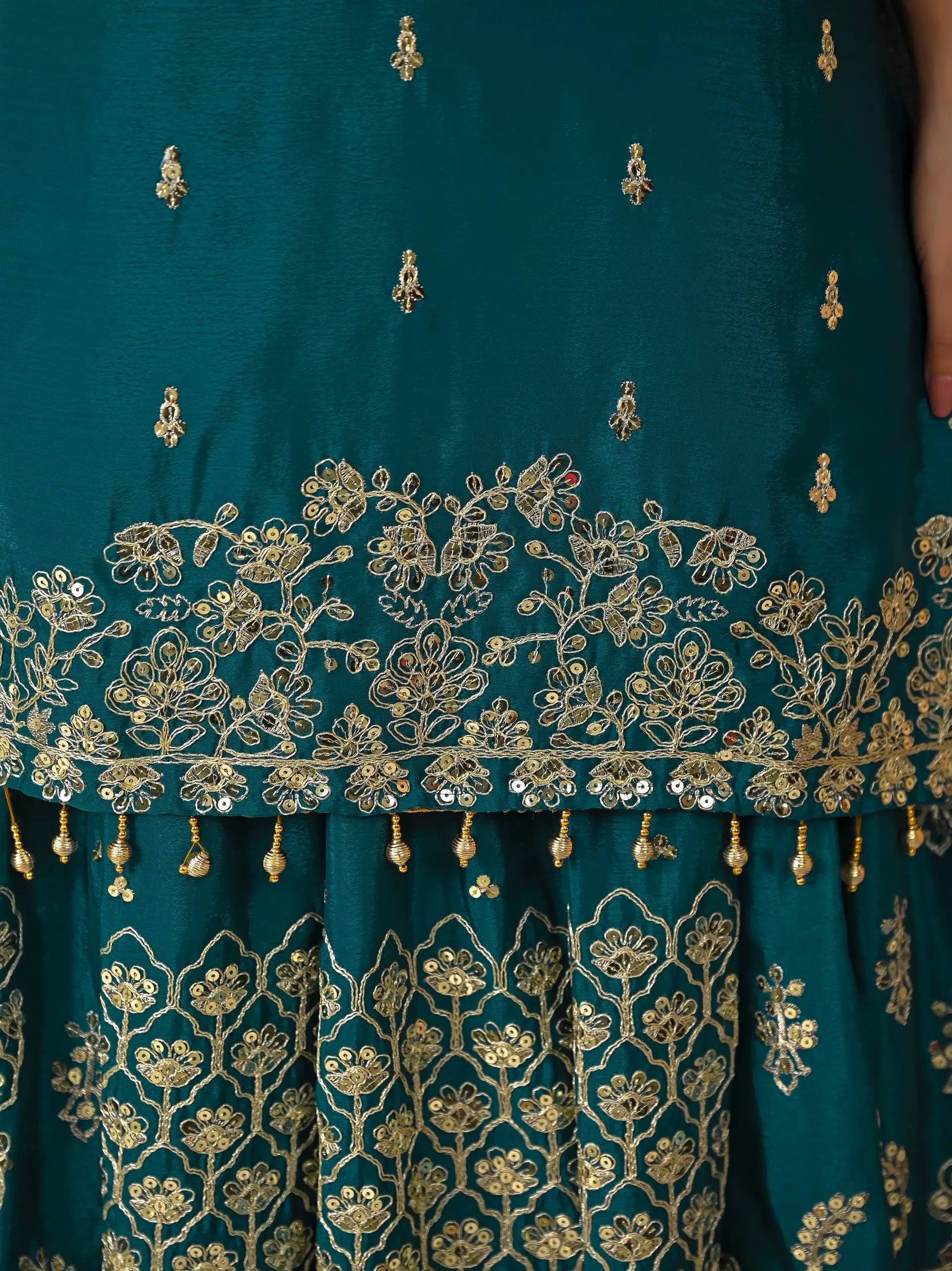 Embroidered Chinnon Silk Lehenga Set with Dupatta