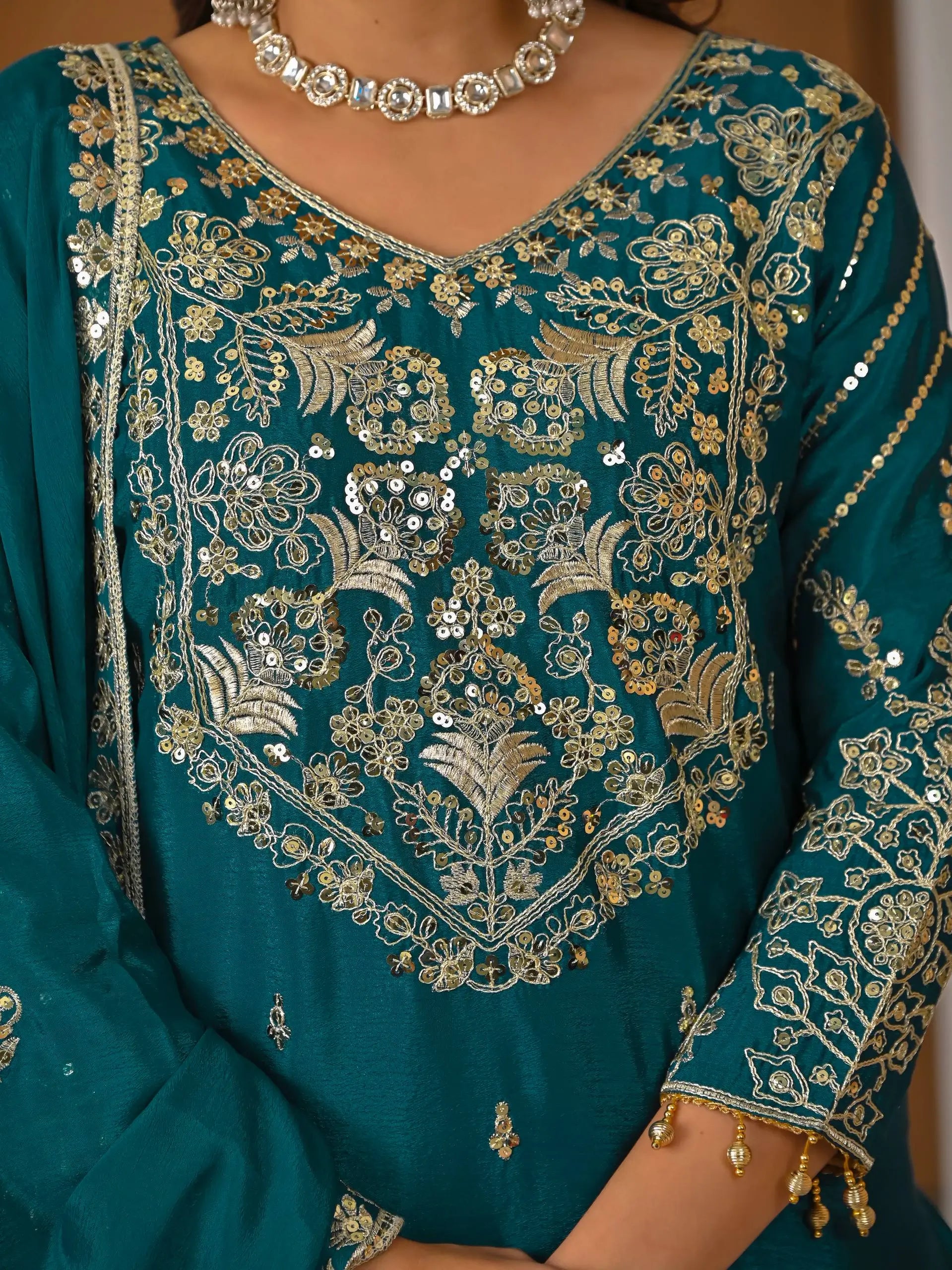 Embroidered Chinnon Silk Lehenga Set with Dupatta