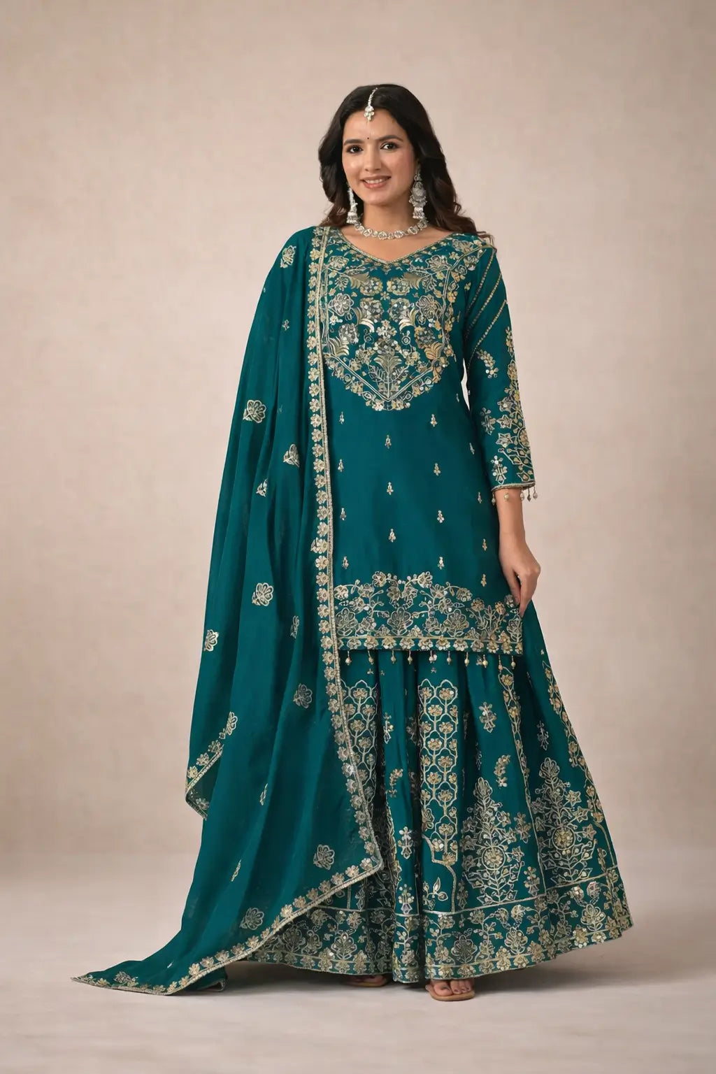 Embroidered Chinnon Silk Lehenga Set with Dupatta