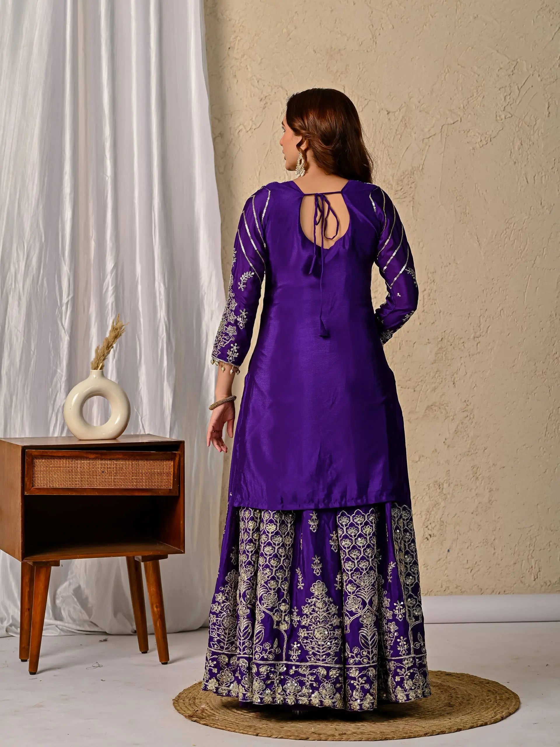 Embroidered Chinnon Silk Lehenga Set with Dupatta