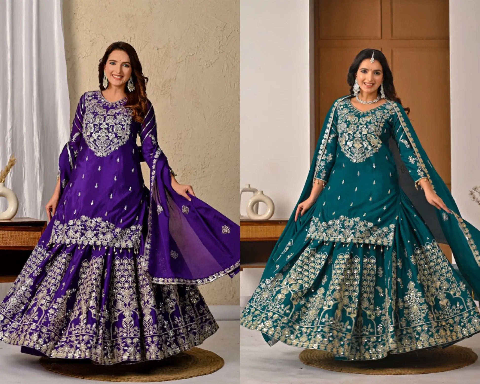 Embroidered Chinnon Silk Lehenga Set with Dupatta