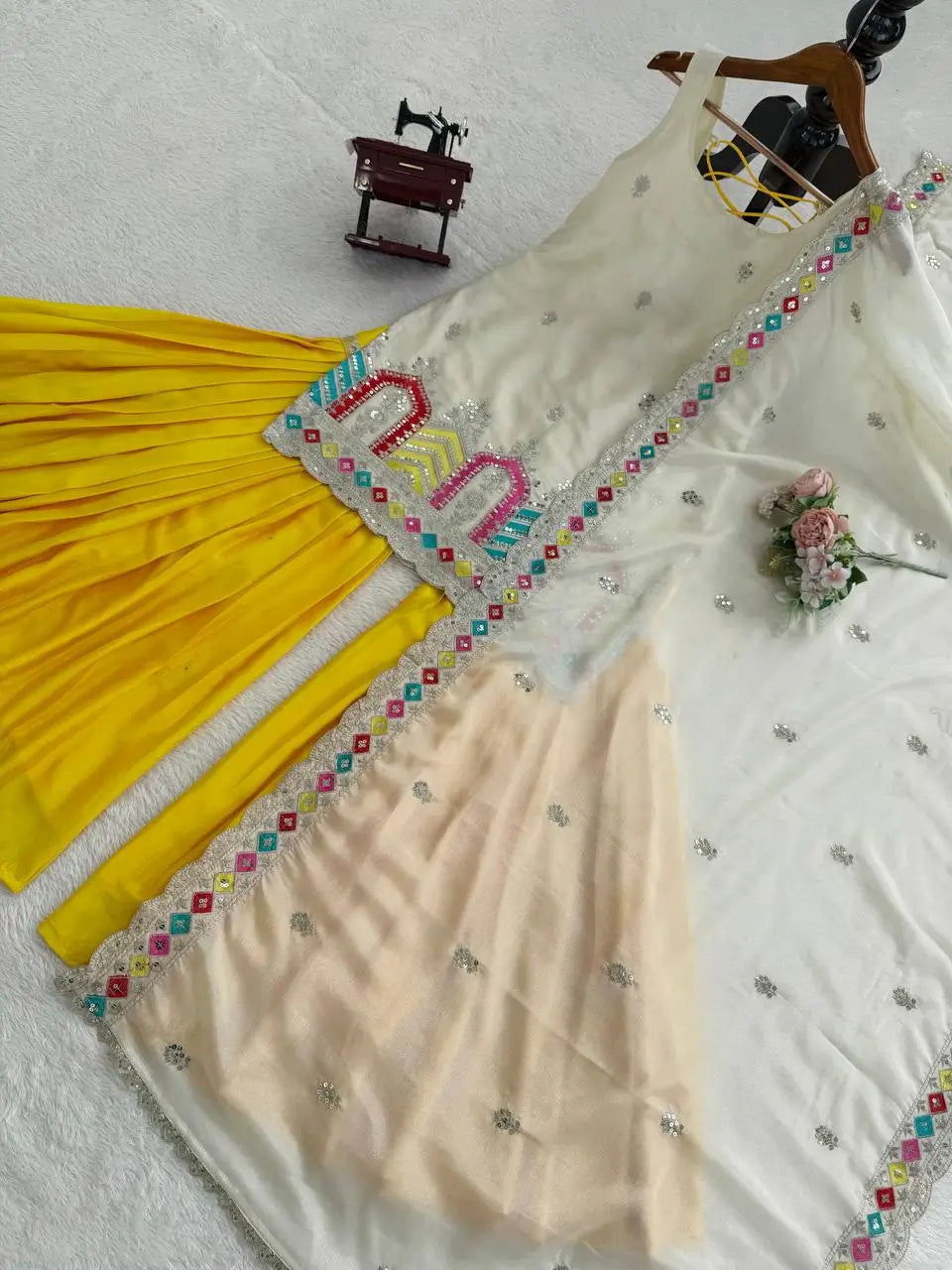 Embroidered Chinnon Silk Sharara Set with Dupatta