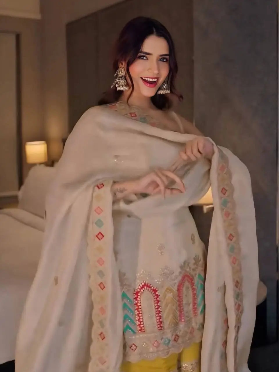Embroidered Chinnon Silk Sharara Set with Dupatta
