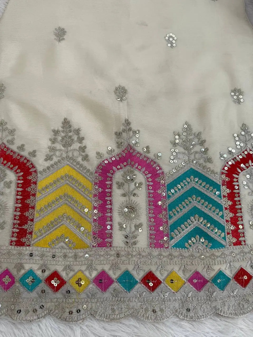 Embroidered Chinnon Silk Sharara Set with Dupatta