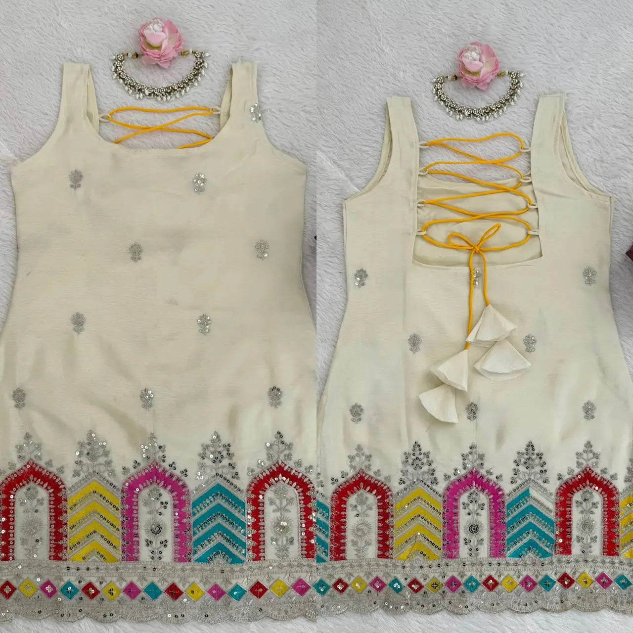 Embroidered Chinnon Silk Sharara Set with Dupatta