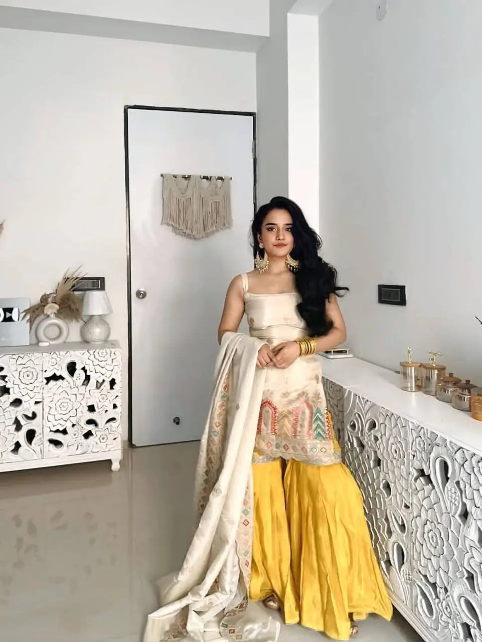 Embroidered Chinnon Silk Sharara Set with Dupatta