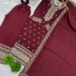 Embroidered Chinnon Silk Suit Set with Dupatta