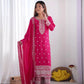 Embroidered Chinnon Silk Suit Set with Dupatta