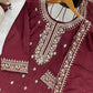 Embroidered Chinnon Silk Suit Set with Dupatta