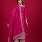 Embroidered Chinnon Silk Suit Set with Dupatta