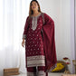Embroidered Chinnon Silk Suit Set with Dupatta