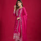 Embroidered Chinnon Silk Suit Set with Dupatta