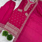Embroidered Chinnon Silk Suit Set with Dupatta