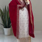 Embroidered Chinnon Silk Suit Set with Dupatta