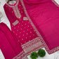 Embroidered Chinnon Silk Suit Set with Dupatta