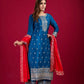 Embroidered Chinnon Silk Suit Set with Dupatta