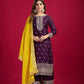 Embroidered Chinnon Silk Suit Set with Dupatta