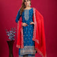 Embroidered Chinnon Silk Suit Set with Dupatta