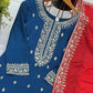 Embroidered Chinnon Silk Suit Set with Dupatta