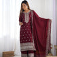 Embroidered Chinnon Silk Suit Set with Dupatta