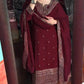 Embroidered Chinnon Silk Suit Set with Dupatta