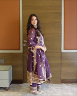 Embroidered Chinnon Straight Suit Set