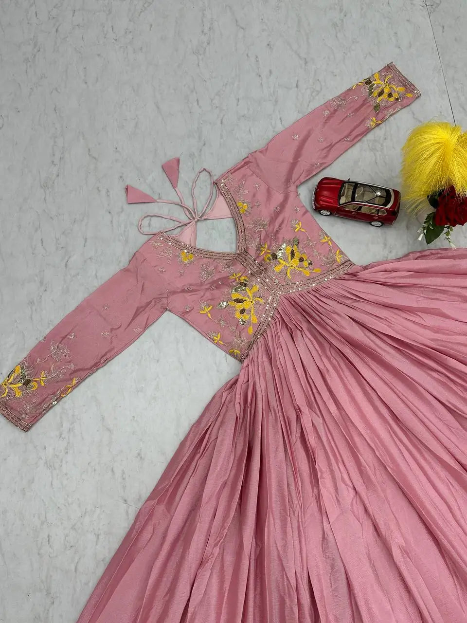 Embroidered Chinon Gown