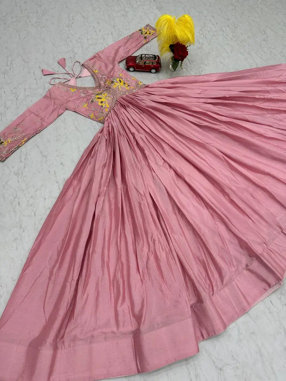 Embroidered Chinon Gown