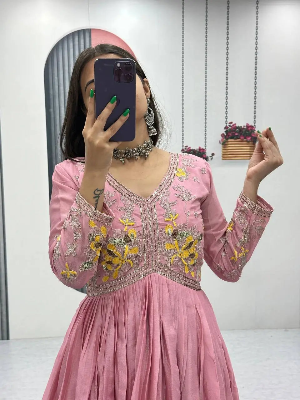 Embroidered Chinon Gown