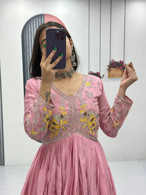 Embroidered Chinon Gown