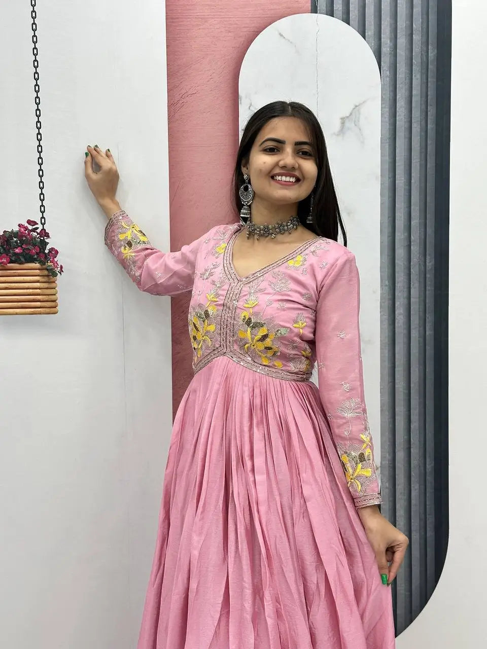 Embroidered Chinon Gown