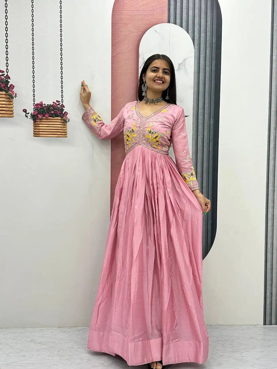 Embroidered Chinon Gown
