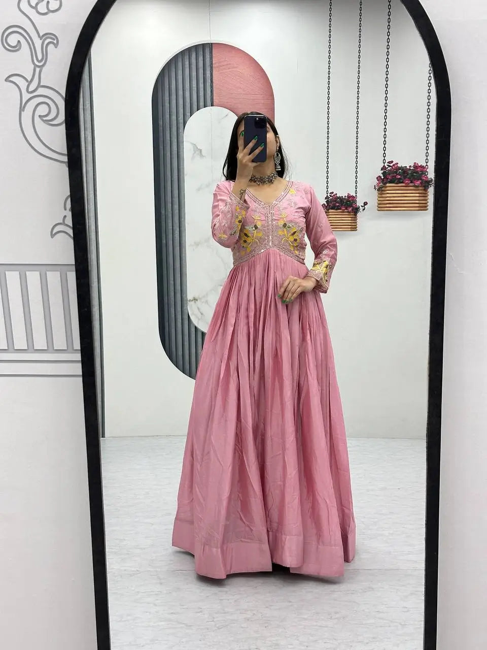 Embroidered Chinon Gown