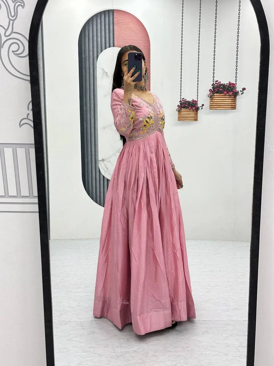 Embroidered Chinon Gown