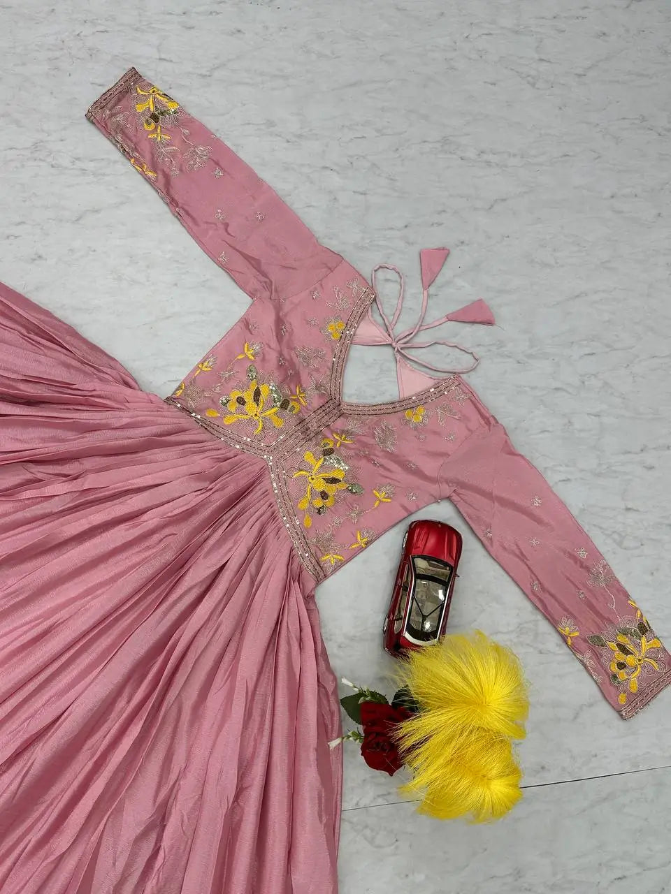 Embroidered Chinon Gown