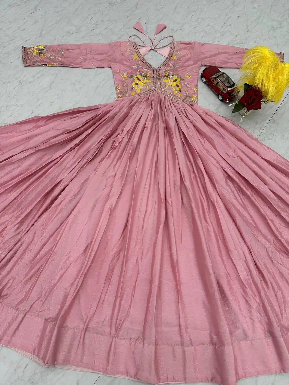 Embroidered Chinon Gown