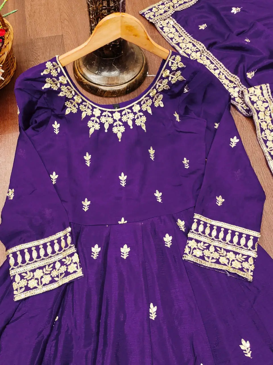 Embroidered Chinon Gown Pant Set