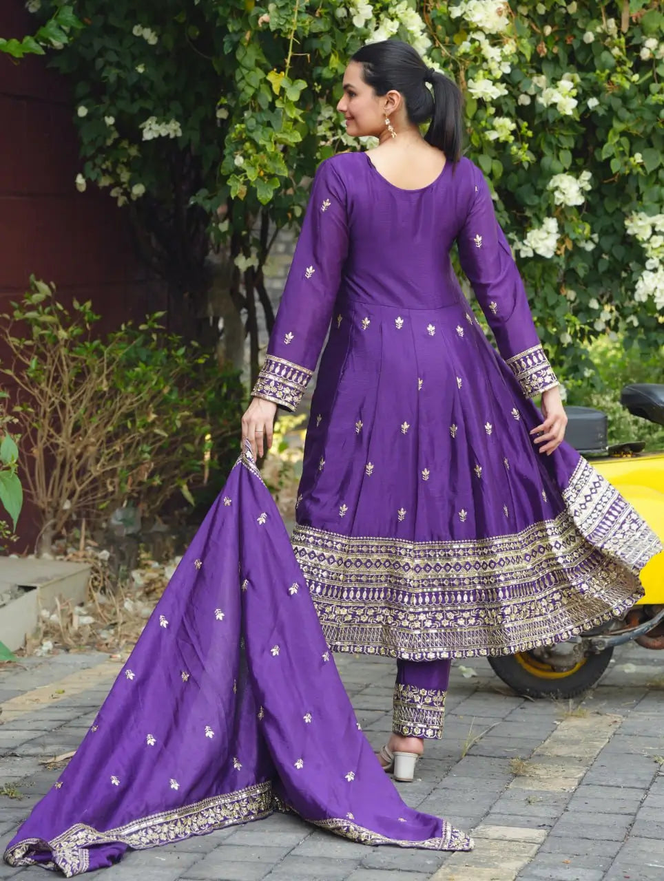 Embroidered Chinon Gown Pant Set