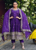 Embroidered Chinon Gown Pant Set