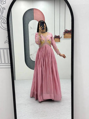 Embroidered Chinon Gown