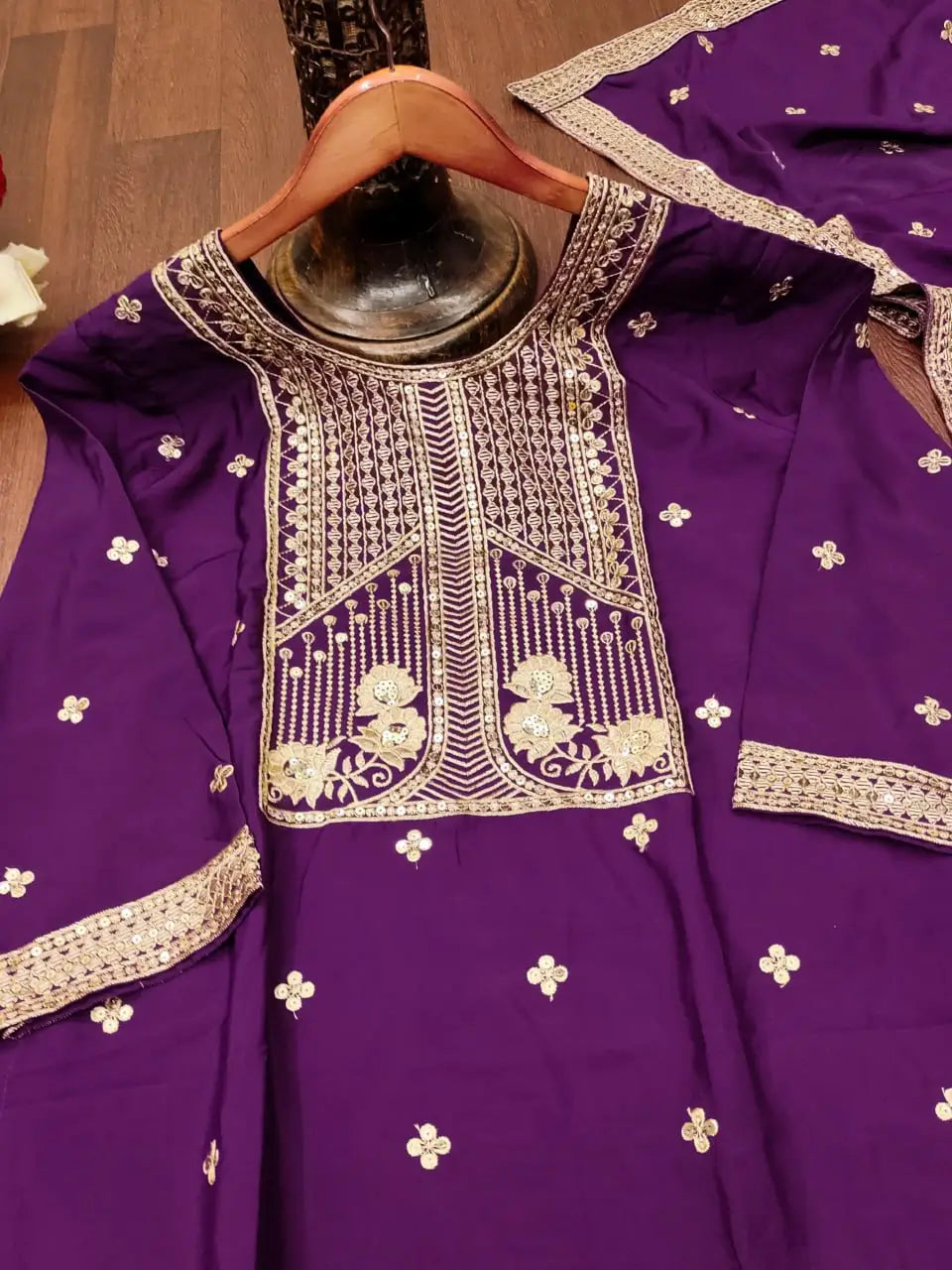 Embroidered Chinon Kurta Sharara Set
